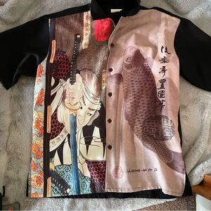 WD Sportswear Vintage 90's Japanese Koi Fish Samurai Short Sleeve Button Down XL